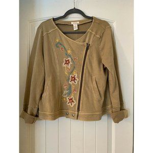 Sundance cropped Embroidered Tan Jacket size 12 Ne